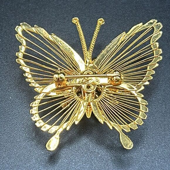 BOGO Free Jewelry...VTG Monet Gold Filagree Atomic Starburst Butterfly Brooch - Picture 3 of 6